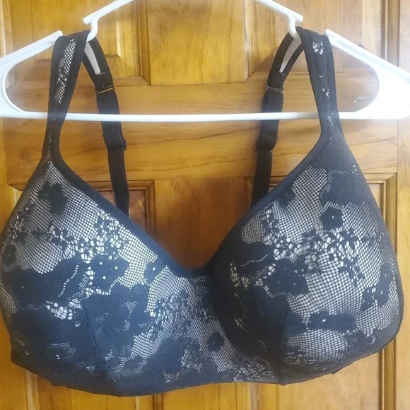 Cacique Balconette Bra Lace Full Coverage Black Lace Sz‎ 42G