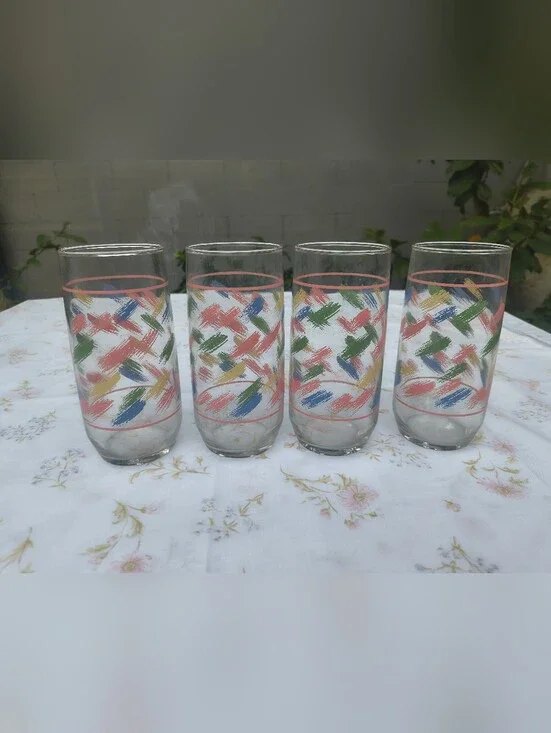 Set of 4 Vintage Libbey 1980's Brushstroke Glass Tumblers