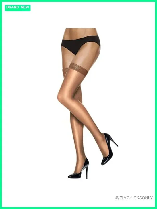 Silky Sheer Finish Lace Top Thigh Highs with Stay-Put Band
