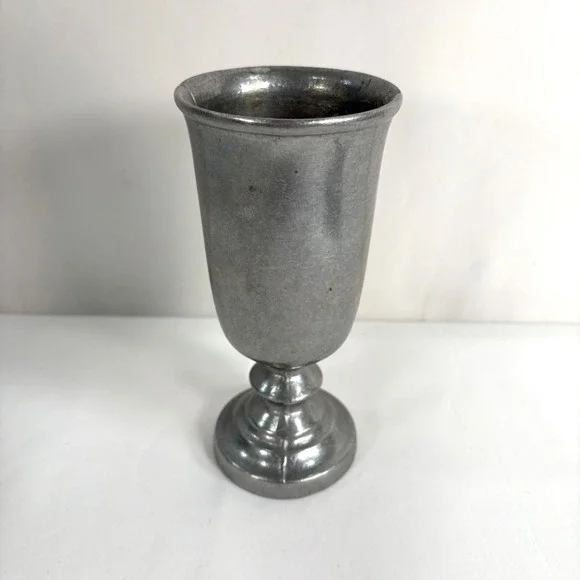 Vintage Pewter Goblet Silver Chalice Pedestal Base Medieval Style 6.5 Inch
