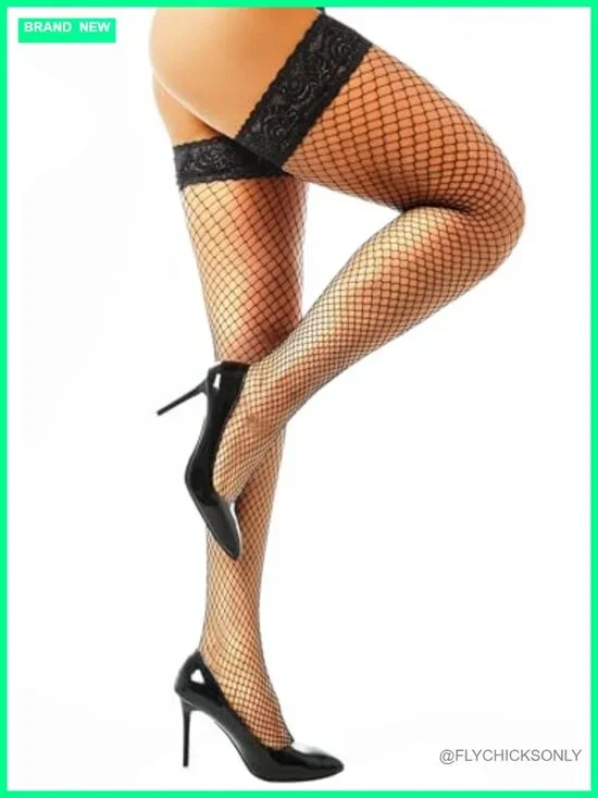Fishnet Thigh High Stockings Silicone Lace Top Stay Up Sheer Nylon Hosiery
