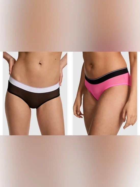 PINK Victoria's Secret Logo Mesh Hiphugger Pink & Black Panties