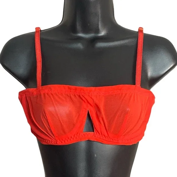 Free People We Are HAH Blood Orange Red Mesh Wired Bra 30-38B‎ NWT Sexy Sheer
