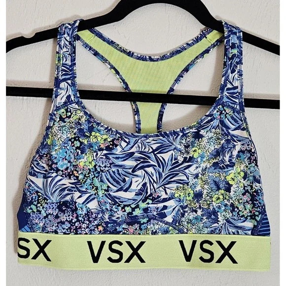 Victoria Secret Sport Sports Bra Womens Medium Blue Green Floral Active Wear Gym