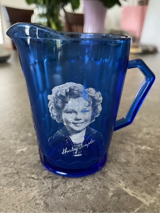 Cobalt Blue Shirley Temple Glass Pitcher