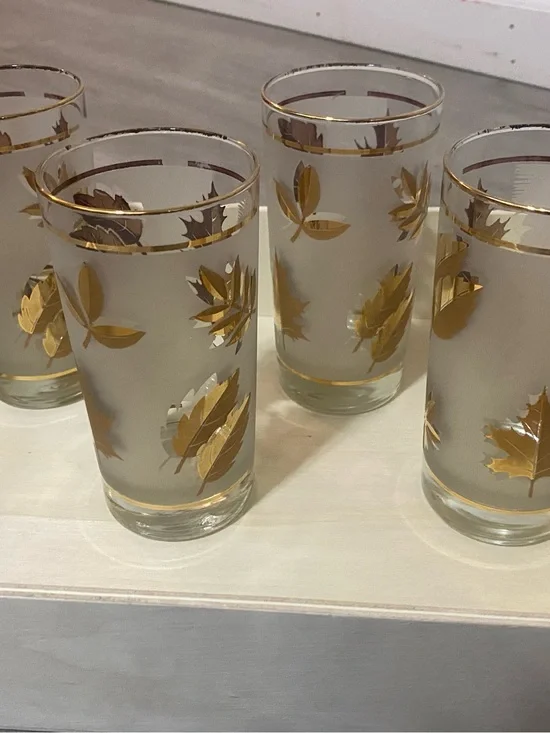 Set of 4 Libby MCM Frosted Glasses with Gold Trim
