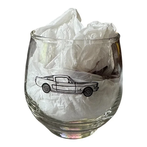 Ford Mustang Vintage Car Graphic Stemless Wine Glass Clear Tumbler Barware