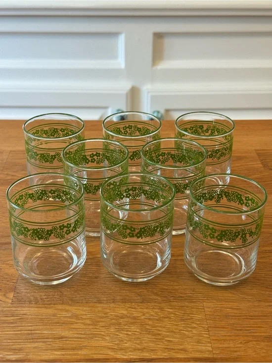 🌼 Vintage Libbey “Crazy Daisy” / Spring Blossom Green Glasses | Set of 8