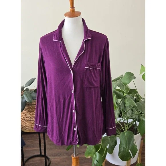 Eberjey TENCEL Modal Long‎ Sleeve Pajama Top Purple Mauve Size Small Cozy Lounge