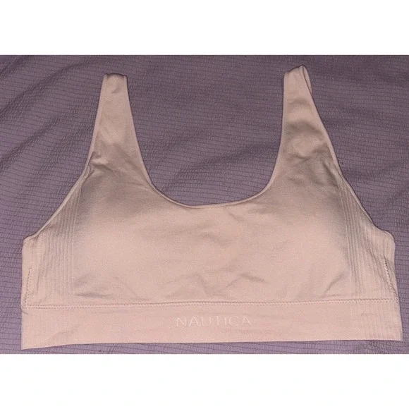 Nautica Seamless Beige Lightly Lined Scoop Neck Comfort Bralette, Large‎