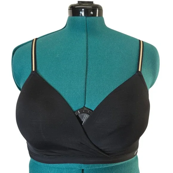 Kindly Yours Wireless Bra Large Black Recycled Nylon Lycra‎ Crossover Comfort