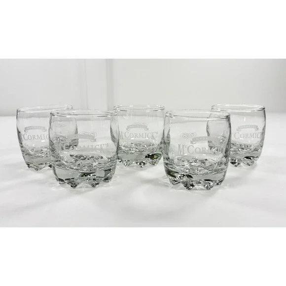 Set of 5 Vintage McCormick's Imported Irish‎ Whiskey Rocks Glasses Bubble Base