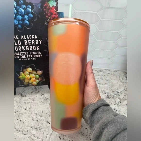 Starbucks 2024 Multicolor Patterned Peach Coral Soft Touch Target Tumbler. NWT!