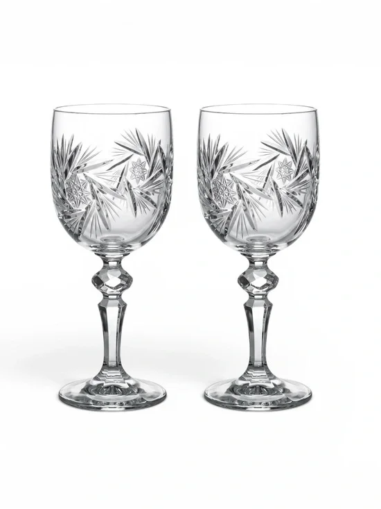 Vintage Bohemia Crystal-Crystalex Wine Glasses Hand Cut Pinwheel Starburst Set