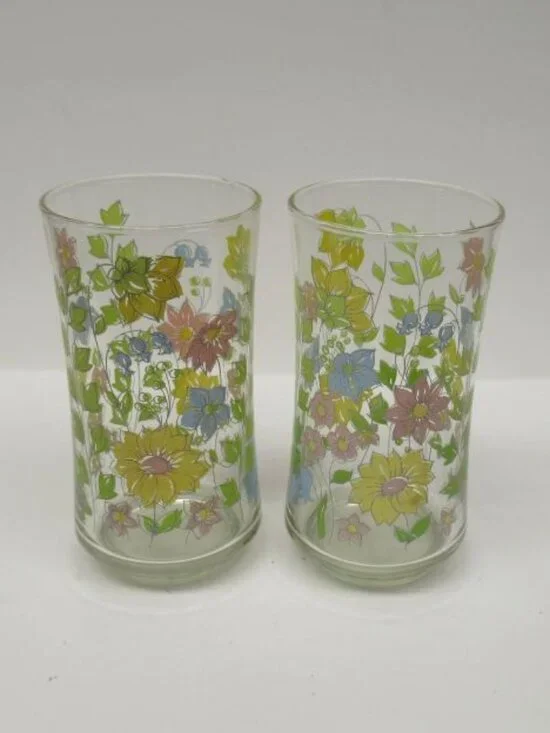 2 - Corning Ware Corelle MEADOW 5 1/4 Inch 10 Ounce All Over Pattern Tumblers