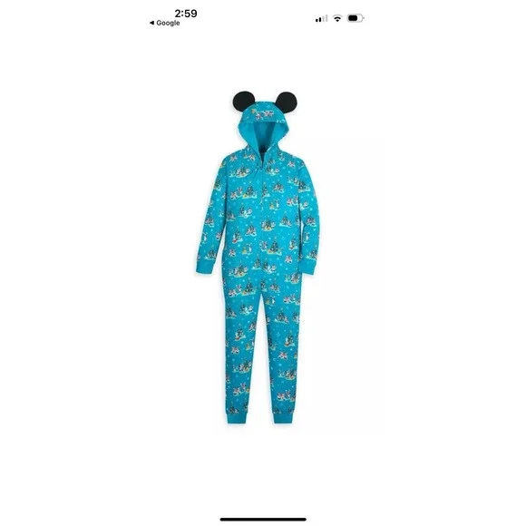 Disney Mickey & Friends Mens‎ XL Christmas Holiday Mouse Ears Coverall Pajamas