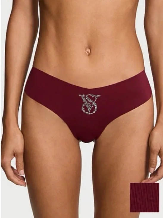 Victoria's Secret Seamless Bikini Panty in Burgundy with Rhinestone VS Logo