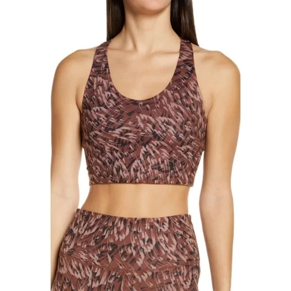 New Zella | Studio Lite Longline Sports Bra in Brown Marron Brush Stroke