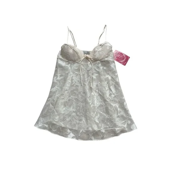 Vintage Cinema Etoile White‎ Satin Babydoll Nightgown Size Small NWT Deadstock