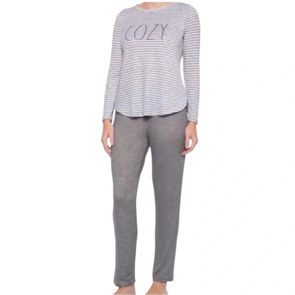 RAE DUNN “Cozy” 2PC Pajama Set in Gray/White Size Large — SUPER DUPER SOFT!!!