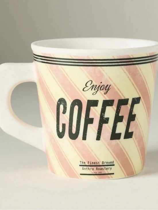 Anthropologie Glacé Stoneware Coffee Mug | Pink Stripes| Diner | Retro