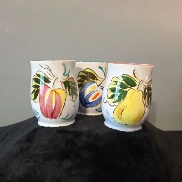 Hand Painted Italy Tuscan Small Ceramic Tumblers Cups Fruit - Set of 3 - E1240