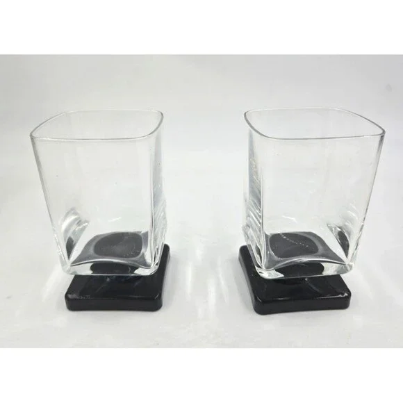 2 Vintage Cristal D'Arques Square Clear & Black Square Base Glasses France