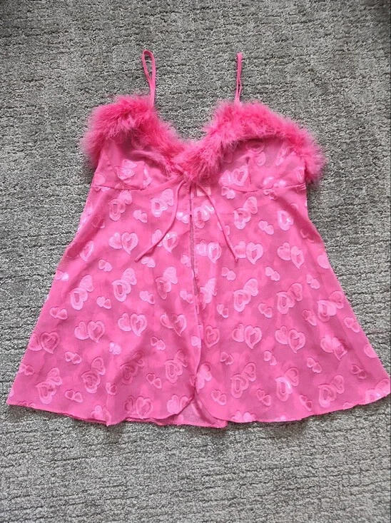 Pink Chemise With Marabou Trim