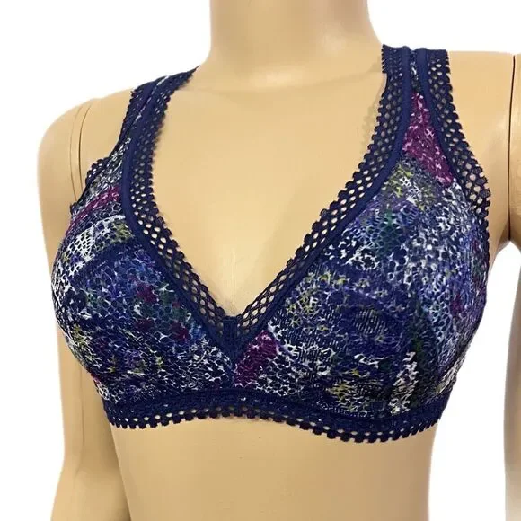 Victorias Secret Lightly Padded crochet lac bralette bra blue multicolor M