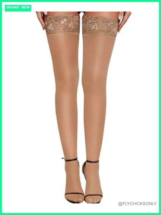 Women's Lace Top Thigh High Sheer Stockings Silicone Ultra Shimmery Pantyhose