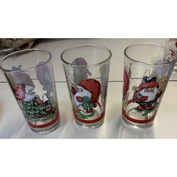 Vintage Firna Drinking Christmas Glass Tumbler Santa Troll -Set Of 3