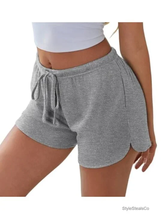 Waffle Knit Pajama Shorts with Pockets Adjustable Drawstring Lounge Bottoms