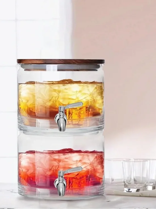 BETTER HOMES & GARDENS NWT 240oz Stacking Glass Beverage Dispenser Acacia Lid