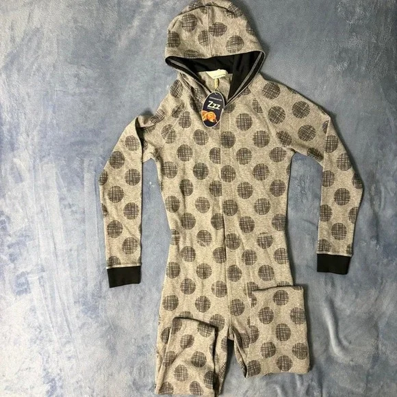 Peter Alexander grey polka dot onesie with hood women size s