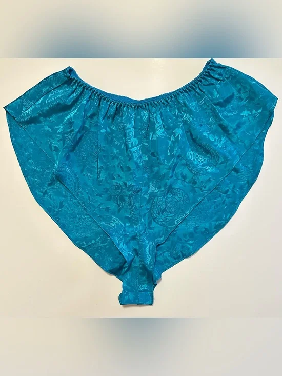Vtg Victoria's Secret Gold Label Teal Satin Flutter Panties Size P (XS or S)