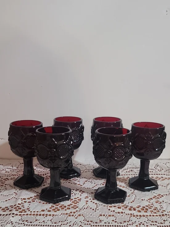 Vintage Avon Ruby Red 1876 Cape Cod  Wine Gobkets Set Of 6