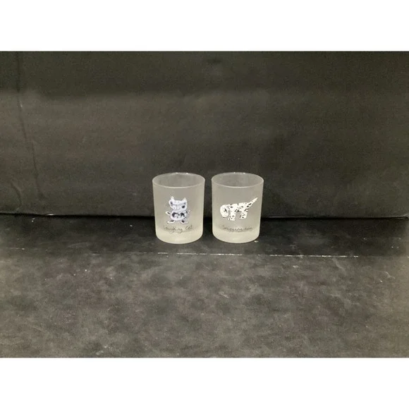 Dartington Designs France Frosted Tumblers Sniffing Dog Laughing Cat Set Of 2‎