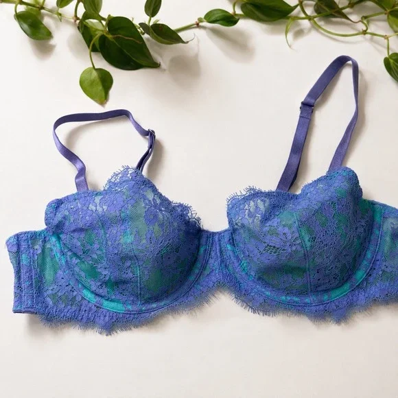 Victorias Secret Very Sexy Purple Teal Unlined‎ Demi Lace Bra 34C
