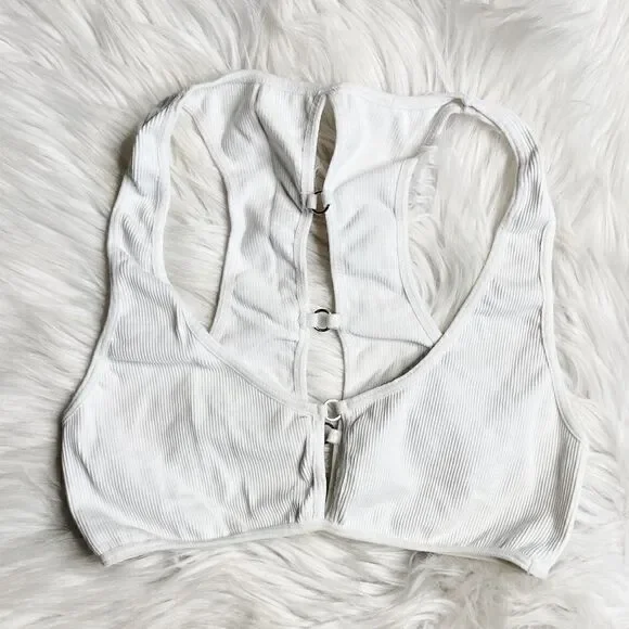 Youmita Caged Cut Out Racerback Ribbed Sports Bra White