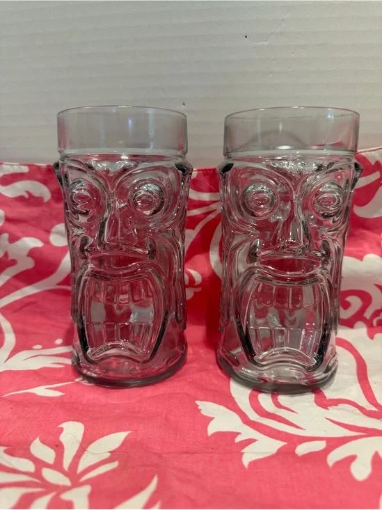 Hawaiian Anchor Hocking Screaming Tiki Bar 16oz Cocktail Glass Tumblers Set 2