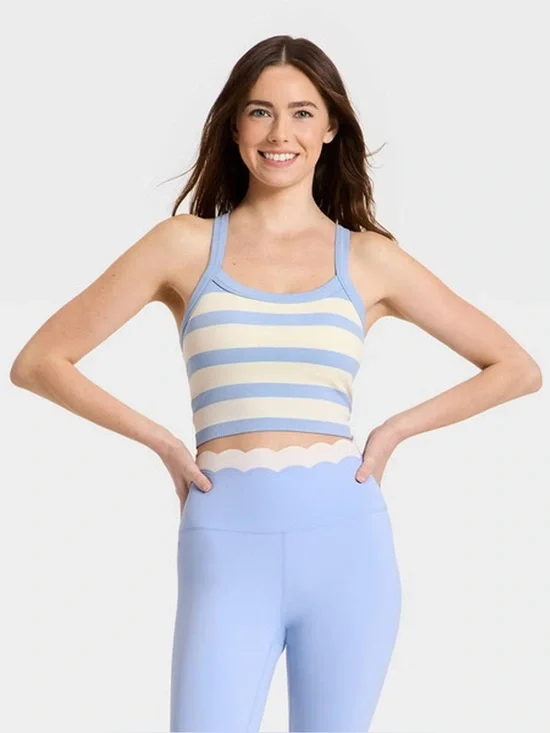JoyLab Women's Seamless Cropped Support Tank Top, S - Periwinkle Stripe XXS NWT