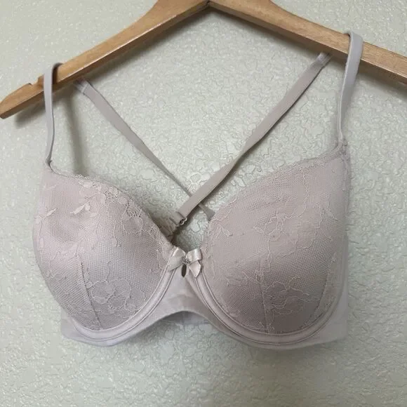 32DD Victoria's Secret body by lined Demi underwire Bra Beige Lace Full Coverage