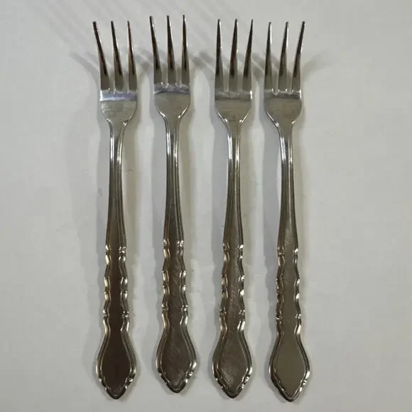 4 Vintage MCM Cocktail Forks - Estia ESI14 - 6” - Stainless Steel