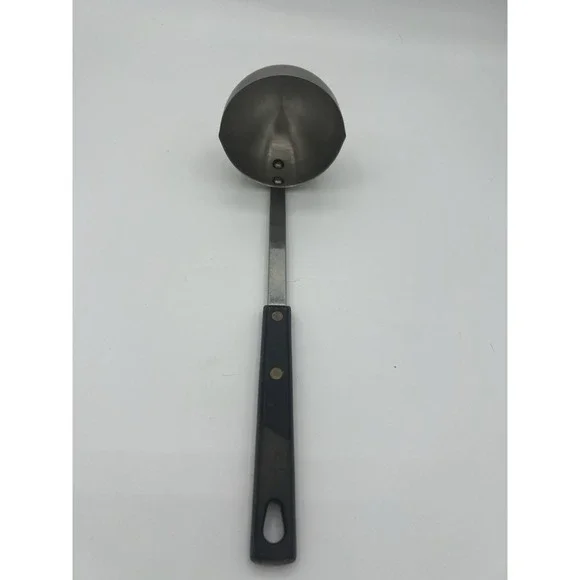 Vtg Household Stainless Steel Ladle Black Handle Pour Spout Hanging USA Kitchen