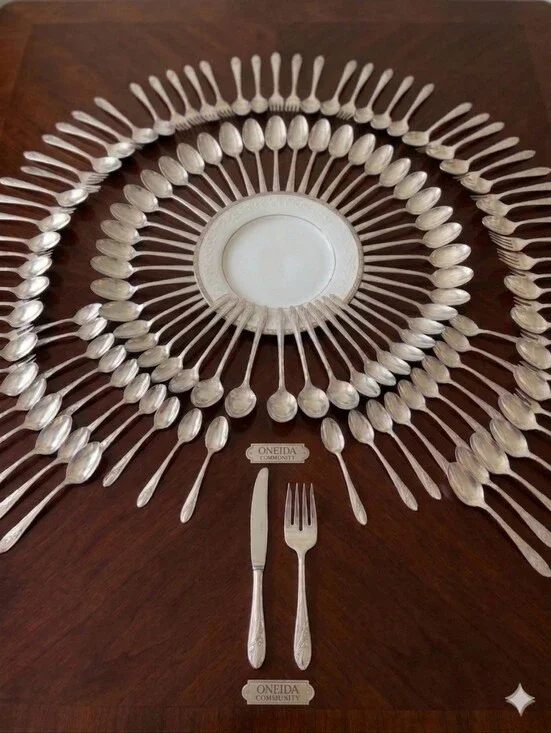 Oneida Silver Tone Community Tudor‎ Plate Flatware Set - 57 Pieces