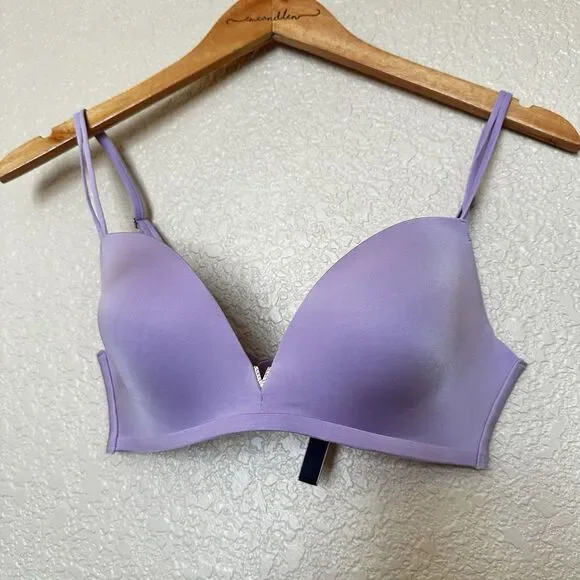 Victoria Secret Padded No Wire Push Up Purple Smooth Molded Cup Wireless Bra 32D