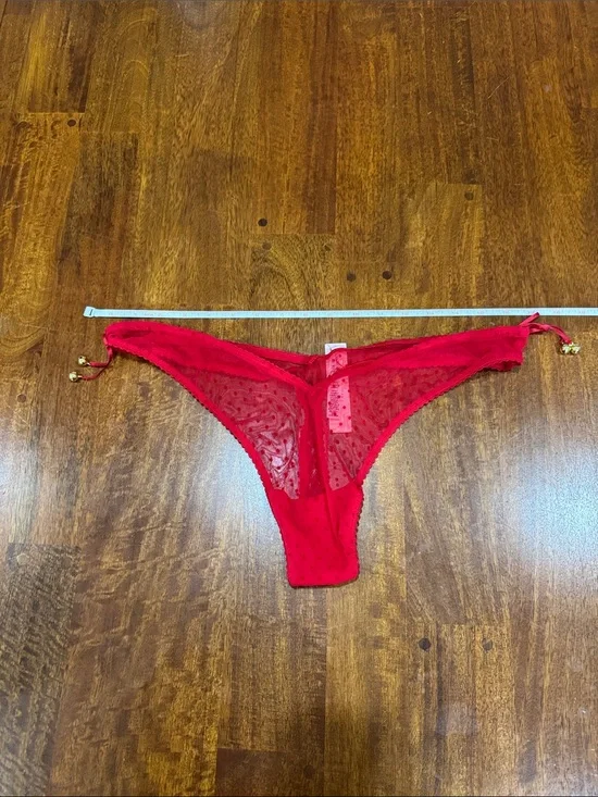 NWT Victorias Secret Red Sheer Lace w/ bell Tie-Side Thong