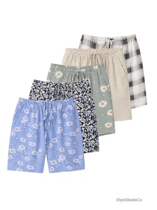 5-Pack Pajama Shorts with Drawstring and Pockets