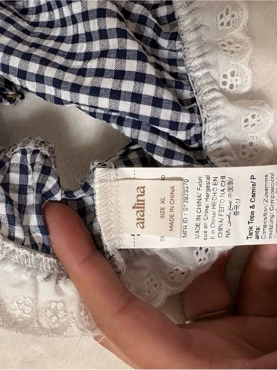 Navy & White Gingham Lace-Trim Cami Set