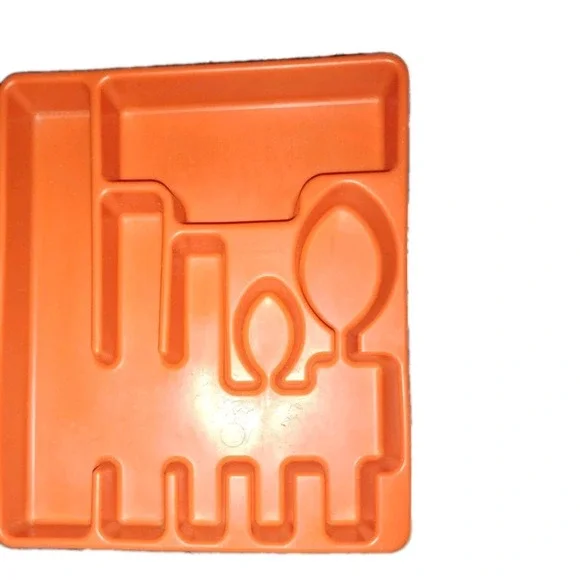 Vintage 70s RUBBERMAID Orange Silverware Flatware Utensil Holder Tray 2922